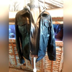 Mens or woman's black faux leather moto jacket